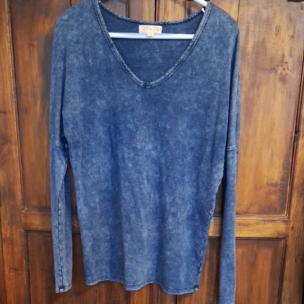 Zara Washed Blue Long Sleeve V-Neck Top